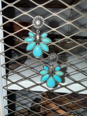 Faux Turquoise Floral Drop Earrings - Women Jewelry